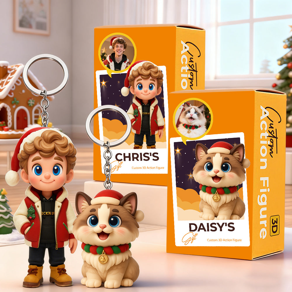 DoDoWish Custom 3D Keychain Figure from Your Photo Personalized Mini Doll Christmas Gift for Couples Family Friends