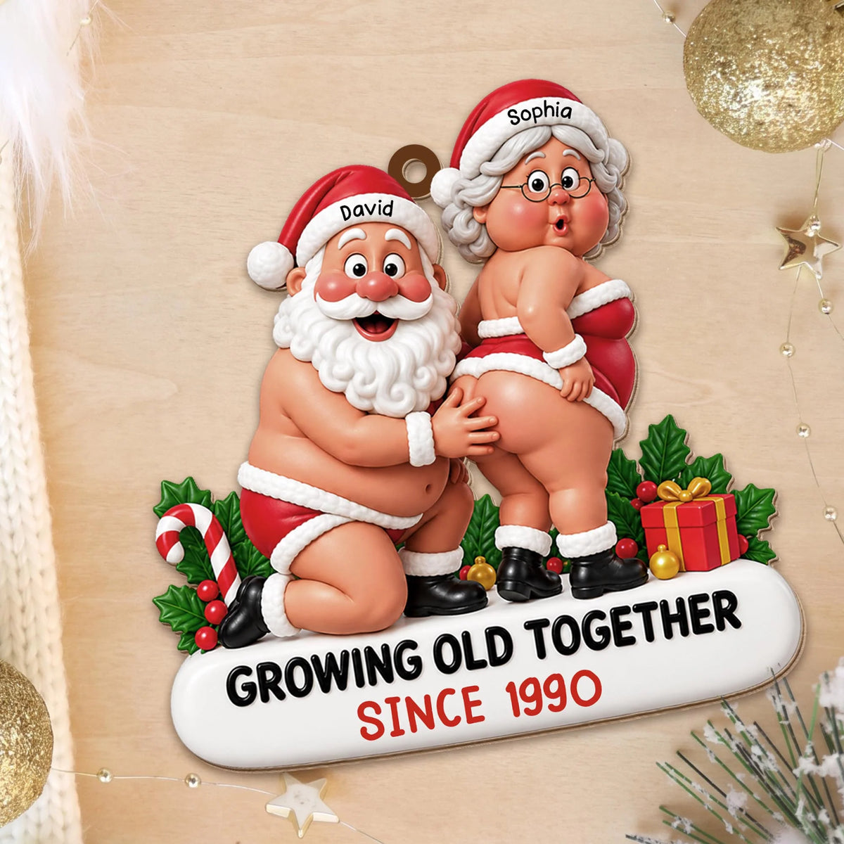 Growing Old Together Custom Face Christmas Ornament from Photo – Personalized Couple Gift