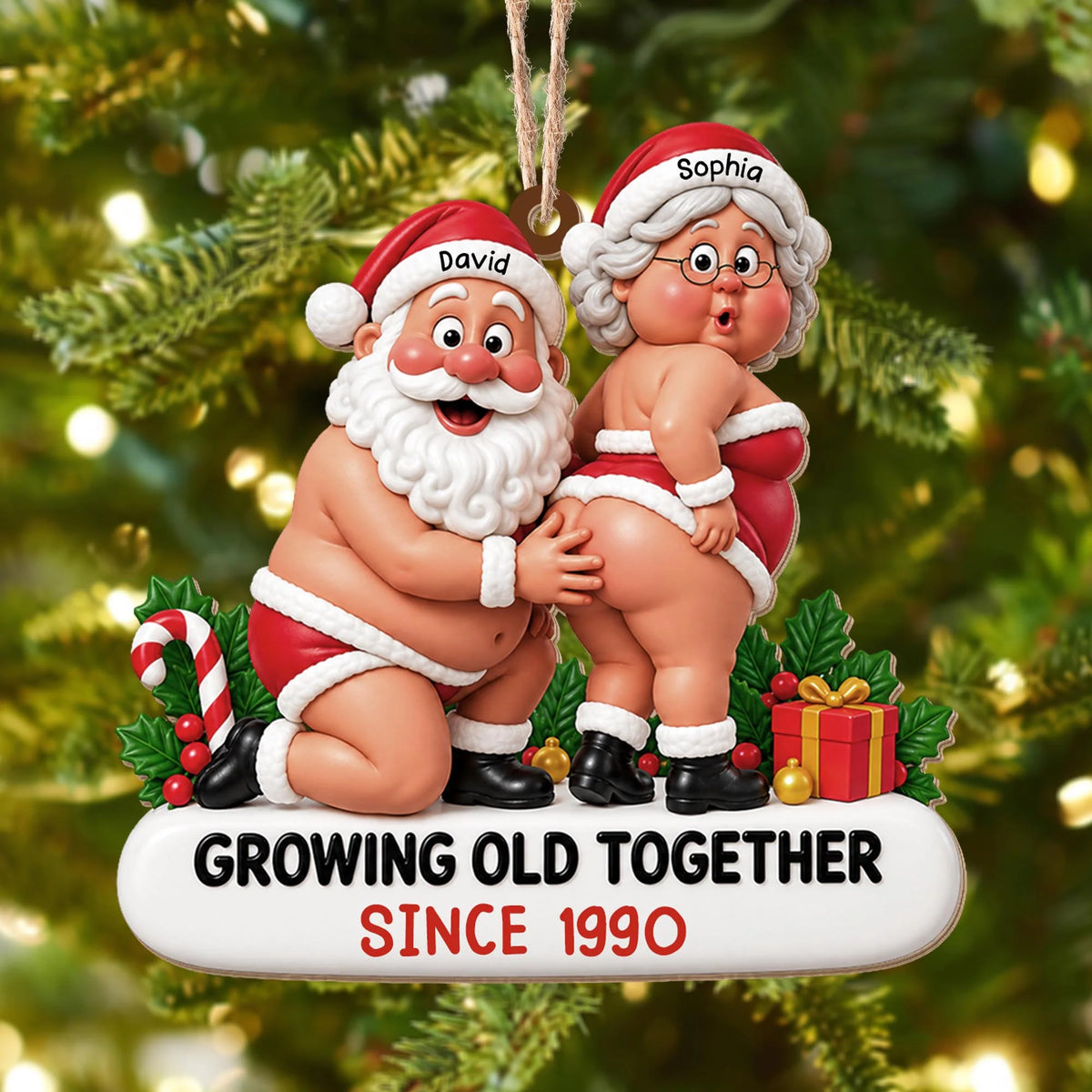 Growing Old Together Custom Face Christmas Ornament from Photo – Personalized Couple Gift