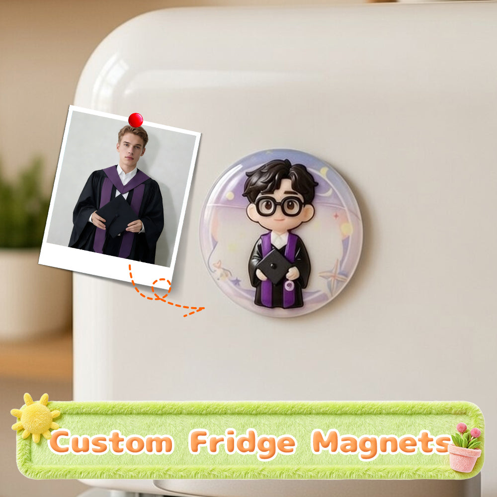 Custom Chibi photo pin: 3D resin badge with embossed texture.