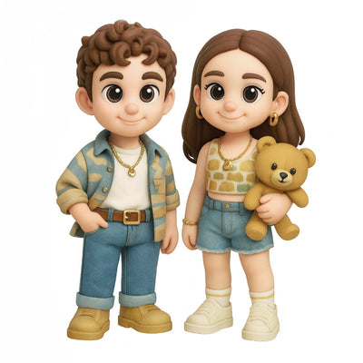 DoDoWish Custom Cartoon 3D Couple Figurines Personalized Action Figures with Name Box Based on Photo Cute Style Gift for Anniversary