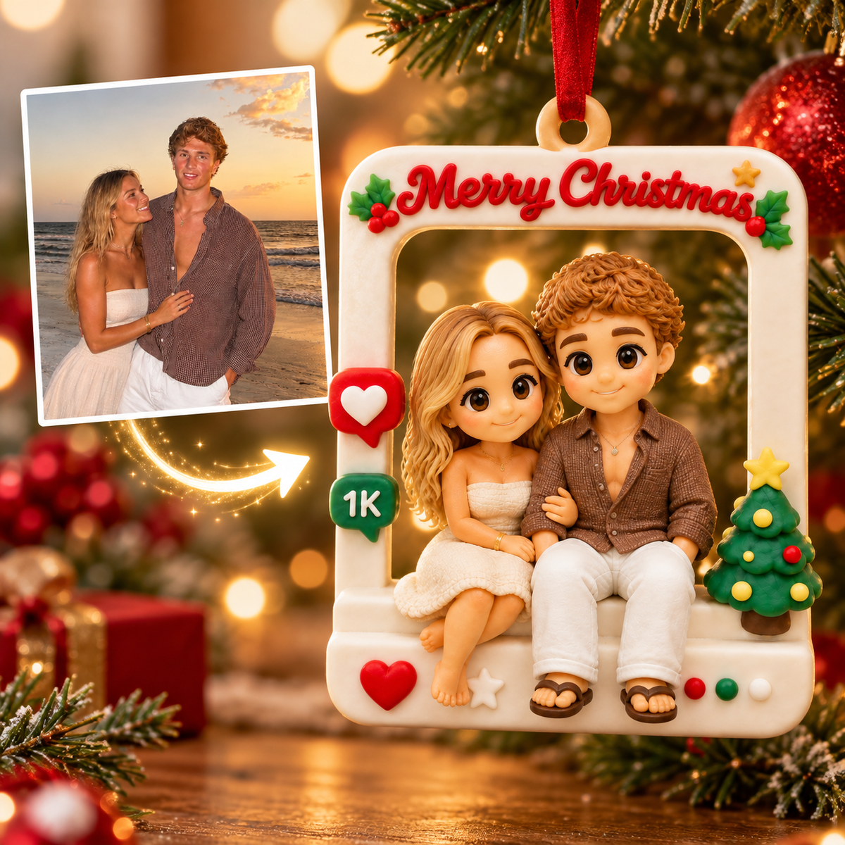 Personalized Christmas Frame Ornament – Custom Figurine Gift from Your Photo