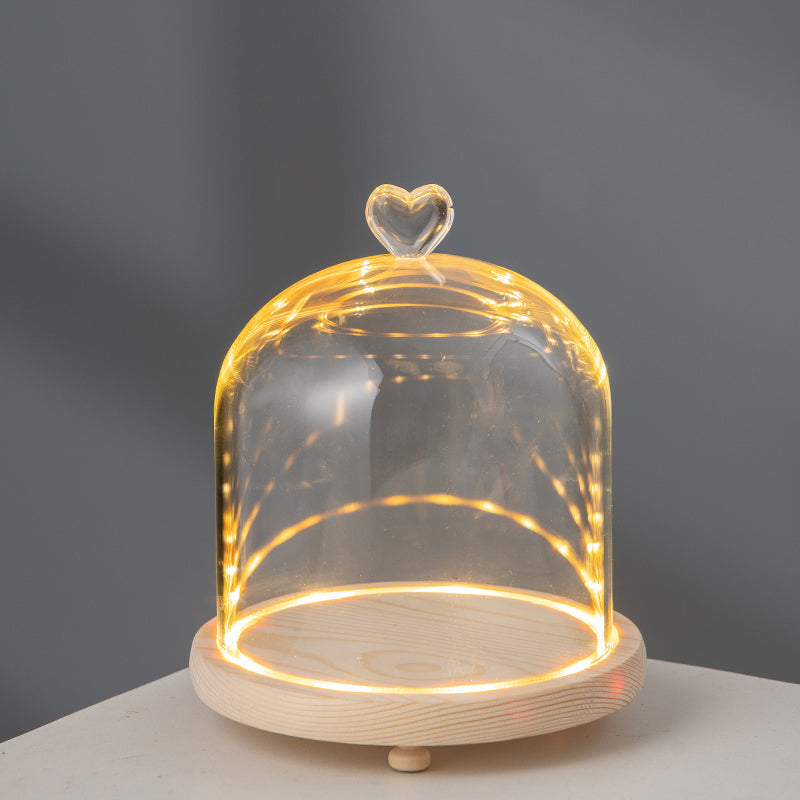 DoDoWish (Suitable for 3D Figures) Heart Wooden Base Glass Dome Fairy Light Lamp Warm LED Decorative Light