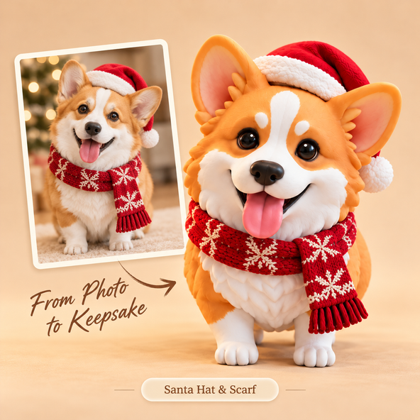 Custom Christmas Pet Figurine from Photo – Personalized Holiday Gift for Pet Lovers