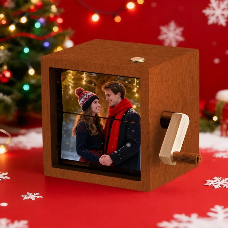 Custom Photo Flipbook Frame Animation Machine Mechanical Hand-cranked Flipbook Box Photo Album with Light Black Walnut Christmas Gifts