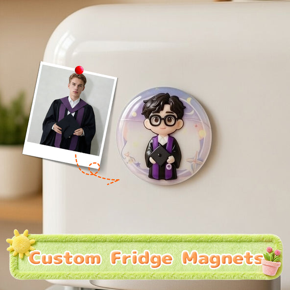 Custom Chibi photo pin: 3D resin badge with embossed texture.