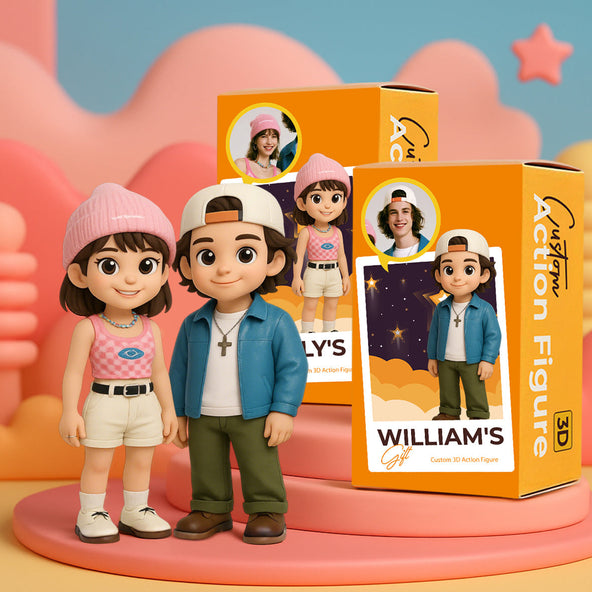DoDoWish Custom Cartoon 3D Couple Figurines Personalized Action Figures with Name Box Based on Photo Cute Style Gift for Anniversary