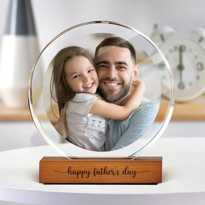 DoDoWish Personalized Round Acrylic Photo Plaque with Engraved Wooden Base