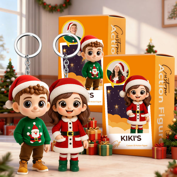 DoDoWish Unique Custom 3D Keychain Figure Personalized Mini Doll Xmas Gift for Husband Wife Children
