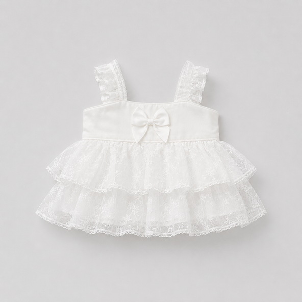 Ivory Lace Bow Dress - Doll Outfits
