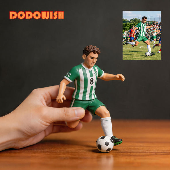 handcrafted custom soccer figurine made from a fan photo showing lifelike artisan resin craftsmanship and hand-painted details
