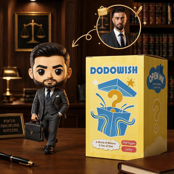 DoDoWish Q-style custom lawyer figurine in a courtroom robe, 100% hand-sculpted and hand-painted from premium artisan resin as a personalized career keepsake
