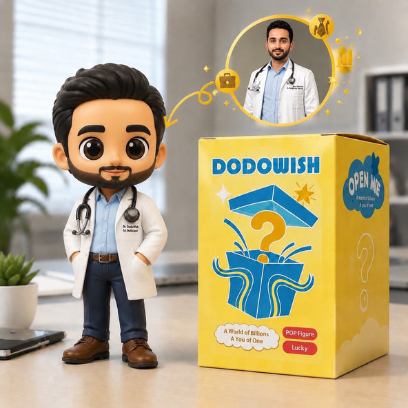 A 100% handcrafted custom doctor figurine in a white coat, hand-painted with lifelike facial detail on a premium artisan resin base