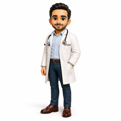 custom doctor figurine in a white coat with a stethoscope