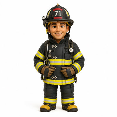 handcrafted firefighter figurine in full gear, custom hand-painted by master artisans as a lifelike personalized career gift