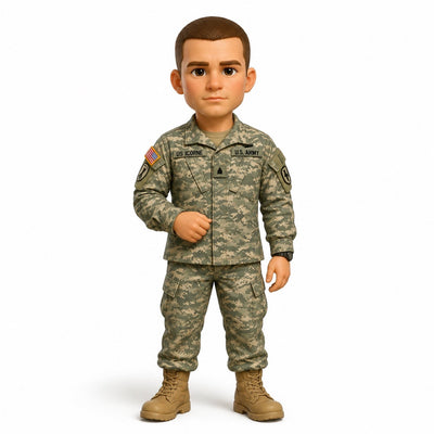 custom military figurine in uniform, 100% hand-sculpted and hand-painted as a personalized service career keepsake