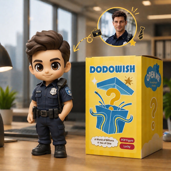 handcrafted custom police officer figurine in full uniform, crafted from eco-friendly artisan resin as a personalized career milestone gift