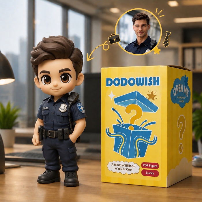 handcrafted custom police officer figurine in full uniform, crafted from eco-friendly artisan resin as a personalized career milestone gift